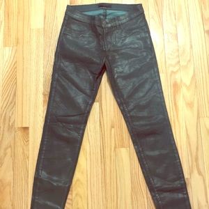 J.Brand Maria Dark Green Coated Skinny Jeans sz 27
